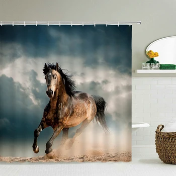 Zvieratá Kôň Sprchový Záves Polyester Textílie 3d Tlač Kúpeľňa Opony Nepremokavé S Hákom Veľké rozmery 240X180 Vaňa Záclony