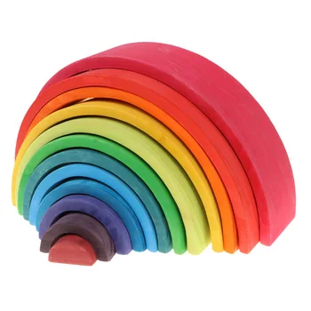 Drevené Rainbow Vrstvenie Bloky (12pcs) Vzdelávacie Hračka pre Batoľa Detská