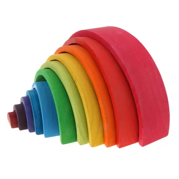 Drevené Rainbow Vrstvenie Bloky (12pcs) Vzdelávacie Hračka pre Batoľa Detská