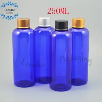 Modré Plastové Fľaše s Hliníkovým Spp ,250 ML Prázdne Kozmetické Kontajnerov,Mlieko, Krém, make-up Fľaše, Naplniteľné Šampón Fľaše