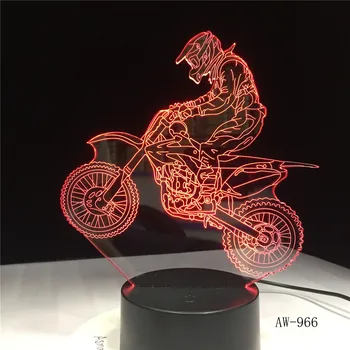 3D Motocross Bicykli Nočné Osvetlenie LED USB 7 Farieb Snímač Stolná Lampa Novinka 3D stolná Lampa ako Rekreačné Narodeniny Office Svetlo AW-966