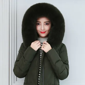 Ženské Nadol Bunda + Veľké Fox Kožušiny Hrubé Zimné Kabát Žena 2020 kórejský Dlho Kačica Nadol Bunda Žena s Kapucňou Hiver 36