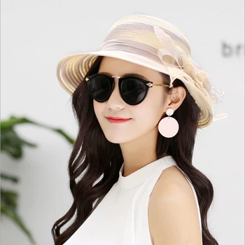 Cirkev Klobúky UV ochrany slnko klobúk Pre Ženy Veľký Luk Kvet Slnkom Chrániť Klobúk Elegantné Fedoras Svadobné Mora Pláž Hat