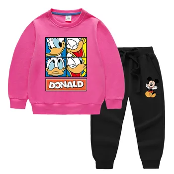 Baby Chlapci, Dievčatá Cartoon Donald Duck Tlač Oblečenie Nastaviť Hoodies Mikina+Nohavice 2 Ks Deti Oblečenie Batoľa Detský Šport Vyhovuje
