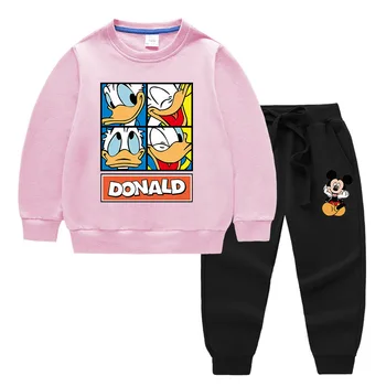Baby Chlapci, Dievčatá Cartoon Donald Duck Tlač Oblečenie Nastaviť Hoodies Mikina+Nohavice 2 Ks Deti Oblečenie Batoľa Detský Šport Vyhovuje