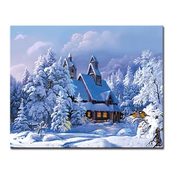 Moderný Obraz Číslo Výkresu Zimnom Lese Dom Budovy, Umelecké Diela Obrázok Pre Obývacia Izba Jedinečné Darčeky Domáce Dekorácie Na Stenu