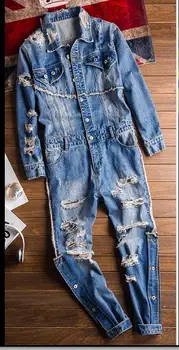 Nový M-XXXL 2019 Európskych a Amerických retro móda denim jumpsuit muž hip hop otvor džínsy trend bežné náradie jumpsuit