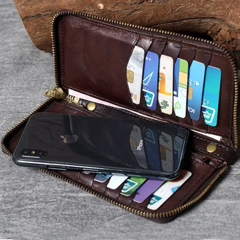 AETOO Retro urobiť staré multifunkčné dlho peňaženky hlavu vrstva cowhide ruky tašku mužskej a ženskej kože mobilný telefón taška