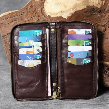 AETOO Retro urobiť staré multifunkčné dlho peňaženky hlavu vrstva cowhide ruky tašku mužskej a ženskej kože mobilný telefón taška