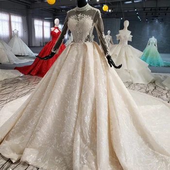 HTL991 Ilúzie Pearl Tlačidlo Ženy, Svadobné Šaty Nášivka Plus Veľkosť Cristal Vysoká Krku S Pearl Princezná svadobné šaty