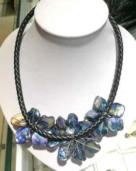 3 Čiernej farby Kvetov Klasické Šperky prírodné perly ručné shell prívesok Ženy náhrdelník 45 cm 18