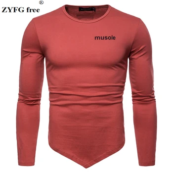 ZYFG slobodných ľudí, tričká list vytlačený dlhým rukávom O-neck T-shirt jednoduché, bežné vietor klesnutie Plus veľkosť manwear Topy