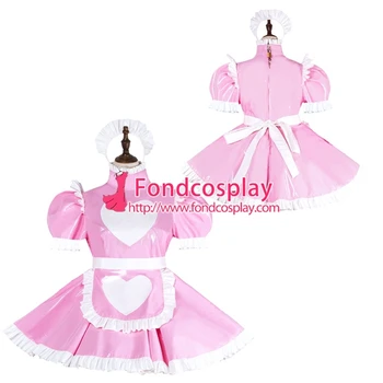 Francúzsky Sissy Slúžka Uzamykateľné Baby Pink PVC Uniforme, Cosplay Kostým šitý na Mieru[G4003]