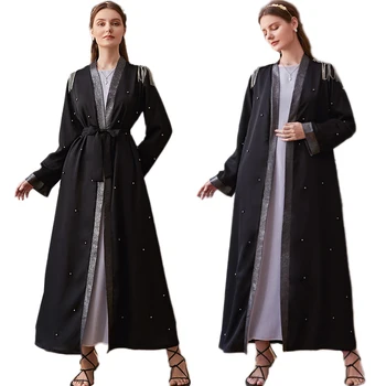 Moslimské Ženy Abaya Lištovanie Ramenný Doske Otvorte Kimono Luxusné Strany Patchwork Dlhé Šaty Cardigan Dubaj Omán Kaftan Maxi Šaty, Nové