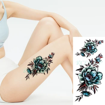Nepremokavé Dočasné Tetovanie Nálepky Čerstvé Modrý Kvet, List Rastlín Falošné Tetovanie Flash Tatto Paže, Nohy, Telo Umenia pre Dievča Ženy Muži