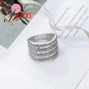 Elegantný Pruhovaný Dizajn Prst Krúžky Spevnené Micro Cubic Zirconia pre Ženy 925 Sterling Silver Šperky Vianočný Darček