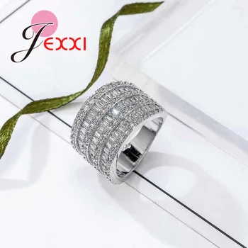 Elegantný Pruhovaný Dizajn Prst Krúžky Spevnené Micro Cubic Zirconia pre Ženy 925 Sterling Silver Šperky Vianočný Darček