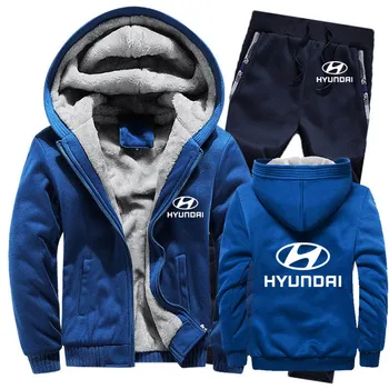 Zimné Hoodies Mužov Hyundai Auto Logo Mens Hoodies Vyhovovali Zahustiť Teplé Fleece bavlna Zips Mens Tepláková súprava Bunda+Nohavice 2 ks Súpravy
