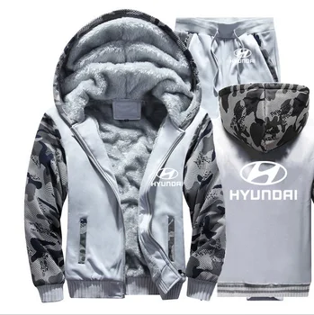 Zimné Hoodies Mužov Hyundai Auto Logo Mens Hoodies Vyhovovali Zahustiť Teplé Fleece bavlna Zips Mens Tepláková súprava Bunda+Nohavice 2 ks Súpravy