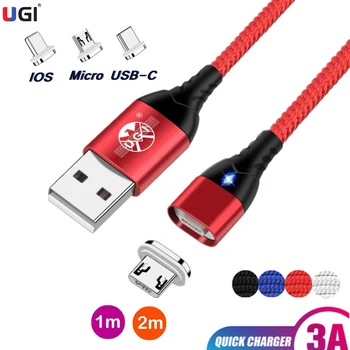 UGI 3A Rýchle Nabíjanie Magnetické Kábel Micro USB Typ-C, USB C Pre IOS Mobilné telefóny, Príslušenstvo Pre Samsung Oneplus Xiao