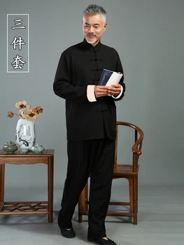 Jeseň v strednom veku a starších otec a dedko Tang vyhovovali mužov Čínsky štýl doska tlačidlo Hanfu dvojitej vrstvy bavlny bielizeň