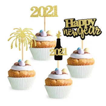 4Pcs/Taška 2021 Nový Rok Rose Gold Black Cupcake Vňaťou silvester Oslavu Tortu Dekorácie Vianočné Dekoroch Dodávky