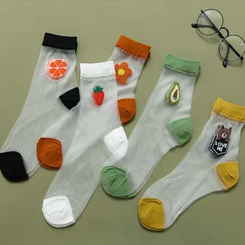 2020 Lete Nové Sexy Čipka Oka hodváb ovocie sieťovina Ponožky Vlákniny Transparentné Úsek Pružnosť Členok Čistý Priadza Tenké Ženy Ponožky
