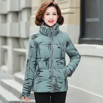 2021 Ženy Zimné Bavlna Vatovaný Kabát Lady Voľné Plus Veľkosť Krátke Teplé Bavlna Parkas Žena Príležitostné Tlače Hrubé Vrchné Oblečenie B192