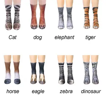 3D Tlač Zvierat Nohy Kopyto Packa Nohy Posádky Ponožky Dospelých Digitálne Simulácie Unisex Ponožky Tiger Pes, Mačka Ponožka