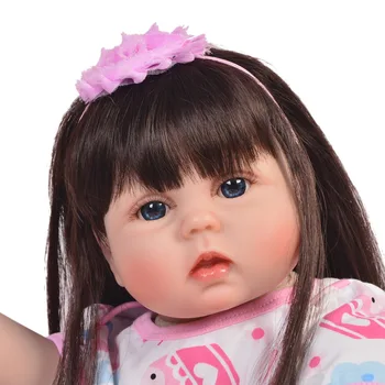 DollMai Reborn bábiky hračky 55 cm silikónový reborn baby doll dievča batoľa skutočný bábika čierne dlhé vlasy parochňa dieťa bebe darček reborn bonec