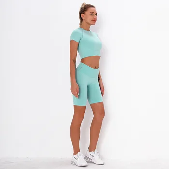 Bezšvové krátky rukáv hip zdvíhacie cvičenia Jogy vysoký pás fitness žien tesný Legíny športové oblečenie pre ženy telocvični oblečenie