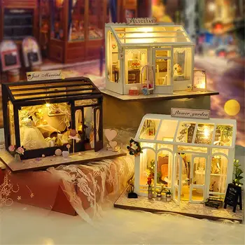 Bábika Dom Nábytku Diy domček pre bábiky 3D Drevené miniatúrny domček pre bábiky Hračky pre Deti Narodeninám rýchle dodanie