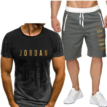2020 nové letné módy krátky oblek mužov príležitostné športové tlač krátkym rukávom pánske bežecké vyhovovali T-tričko + krátke nohavice plus veľkosť