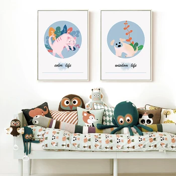 Nordic Dekorácie Cartoon Zvieratá Wall Art Plátno na Maľovanie Sladké Mačky Plagáty a vytlačí Dekoratívny Obraz pre Deti Detská Izba
