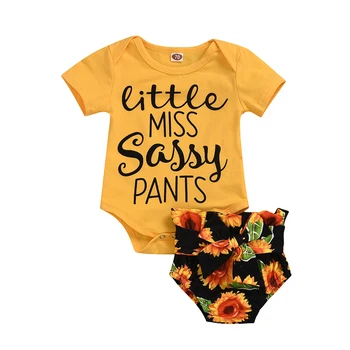 Letná Detská Baby Girl Šaty Krátke Sleeve T-shirt Topy+Slnečnice Šortky Oblečenie 0-18 M, Baby, dievčatá Oblečenie