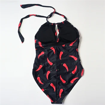 2020 Nové Sexy Červené Korenie celé plavky Ženy Hlboké V Plavkách, Plus Veľkosti Plaviek S-2XL Dievča Backless Ohlávka Plaviek Jeden Kus Oblek