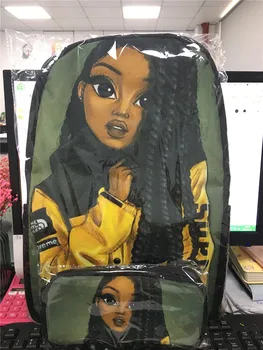 FORUDESIGNS Tašky cez Rameno pre Školy African American Black Art Dievčatá Školské Tašky pre Deti, 3ks Základnej Školskej Taška Deti
