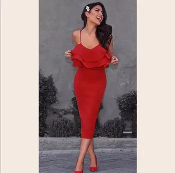 Sexy ženy, hranice výhradne pre ženy, horúce štýl dámskej módy flounces s červené šaty veľkoobchod