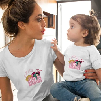 Vtipné Disney Princezná Série Mama a Syn, Dcéra Oblečenie Móda All-zápas Instagram Top Bežné Rodinné Pozrite Zodpovedajúce Oblečenie