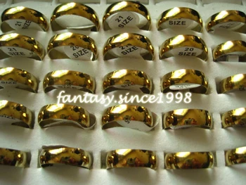Veľkoobchod veľa 100ks 6 mm gold leštenej nerezovej ocele kapela šperky prstene