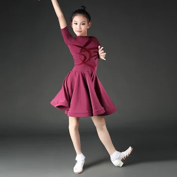 Latinské Tanečné Oblečenie Detí Praxi Samba Šaty Pre Dievčatá, Krátky Rukáv Rybie Kosti Šaty Deti Fáze Výkonu Nosenie DWY3189