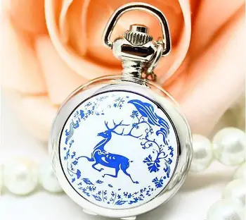 Nové Starožitné klasické smalt jeleň vzor steampunk quartz Vreckové hodinky náhrdelník dieťa darček