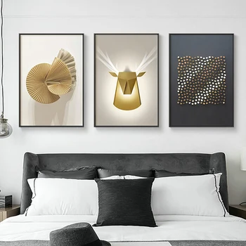 Geometria Zvierat Zlaté Plátno Plagát, Tlač Moderného Domova Abstraktné Múr Umenia Maľby Nordic Obývacia Izba Dekorácie, Obrázky