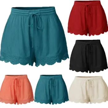 2019 Plus Veľkosť Pevných Lete Ženy Bežné Beach Šortky Dámske Čipky Stručný Športové Šortky Bavlna Hot Pants 5 Farby K Dispozícii