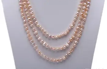 3 Riadky Ženy Šperky AAA prírodné perly 9mm ružová barokový sladkovodné perlový náhrdelník kvalitný darček