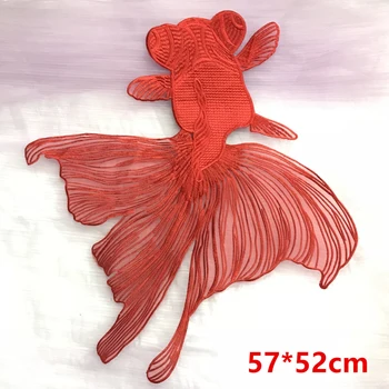 Organza Vyšívané Extra Veľké Červené Rybky Handričkou Nálepky Oblečenie Rodič-dieťa DIY Dekoratívne Patch Nášivka Príslušenstvo RS509