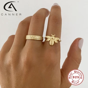 CANNER Jednoduché Bee Rozhovory Krúžok 925 Sterling Silver Anillos Zlaté Prstene Pre Ženy, Luxusné Jemné Šperky, Snubné Prstene Bague Bijoux