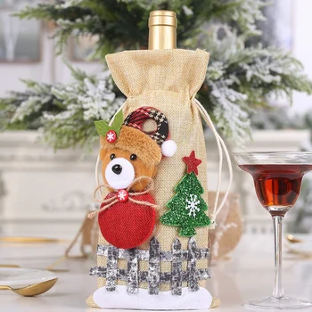 Vianočné Fľaša Červeného Vína Zahŕňa Taška Bielizeň Dovolenku Santa Claus Fľaša Šampanského Kryt Vianočné Ozdoby