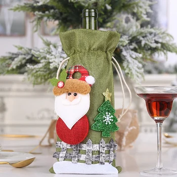 Vianočné Fľaša Červeného Vína Zahŕňa Taška Bielizeň Dovolenku Santa Claus Fľaša Šampanského Kryt Vianočné Ozdoby