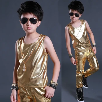 Hip Hop Tanečné Kostýmy Deti Kožená Vesta Top Deti Street Oblečenie Dieťa Boys Jazz Tanec Fáze Výkonu Nosenie DNV11050